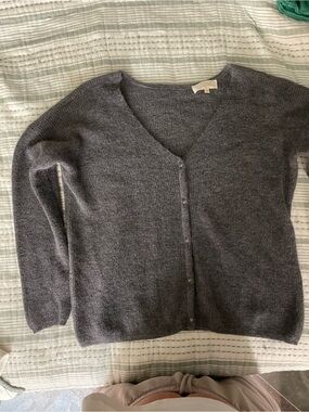 Sezane Gray V-Neck Button-Front Sweater